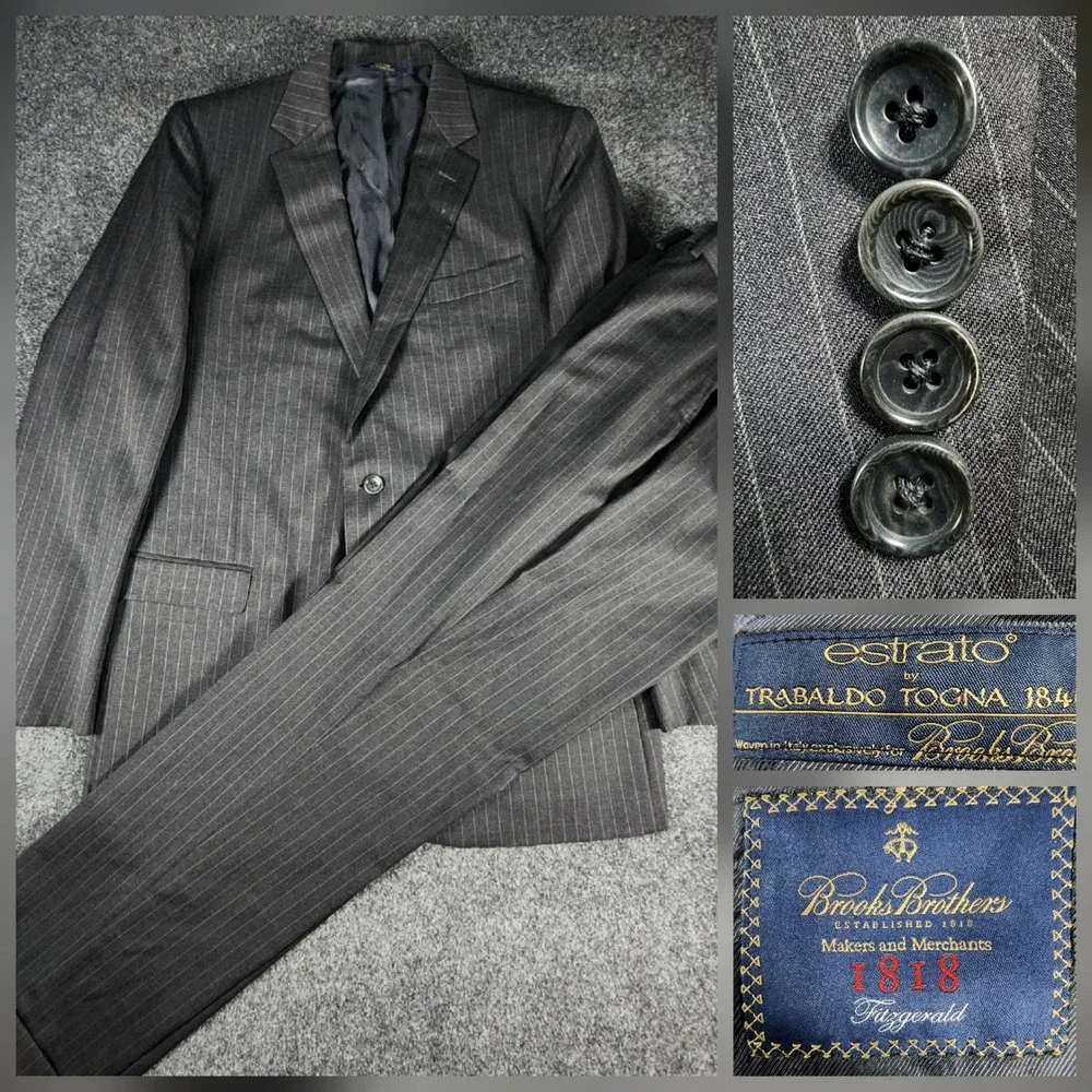 Brooks Brothers Suit Mens 46XL 35W Grey Pinstripe 1818 Fitzgerald Made In USA